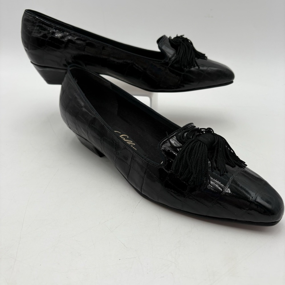 Selby Womens 8B Vintage 90s Black Croc Embossed Tassel Loafer Pumps